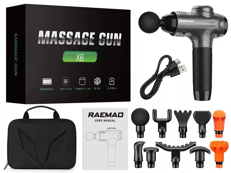 MASSAGE-GUN RECARGABLE + 10 CABEZALES Remao®/ PROFESIONAL [Cancelación de ruido]