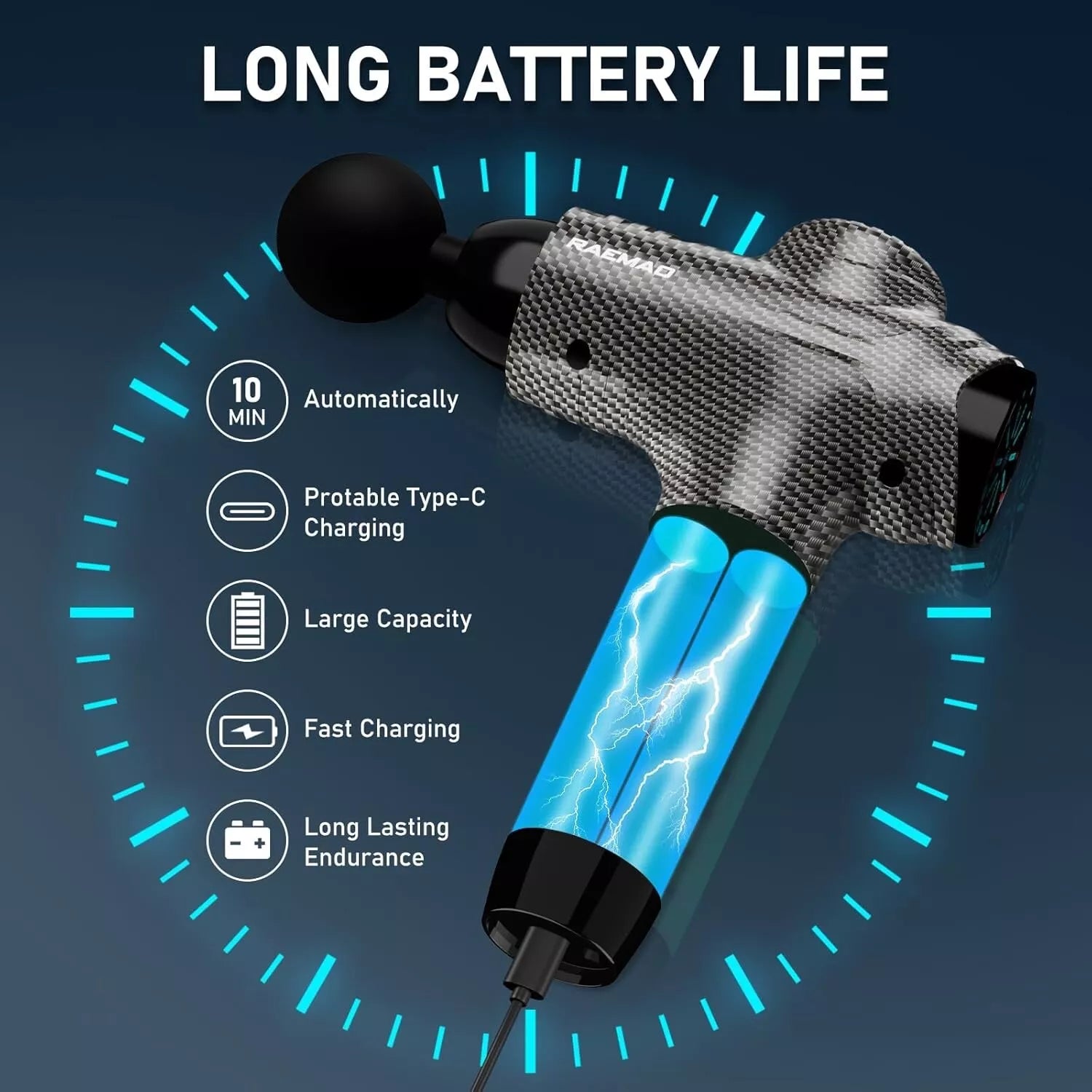 MASSAGE-GUN RECARGABLE + 10 CABEZALES Remao®/ PROFESIONAL [Cancelación de ruido]